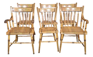 Set of 6 Pennsylvania Dutch Maple Hitchcock Style Windsor Chairs Stenciled