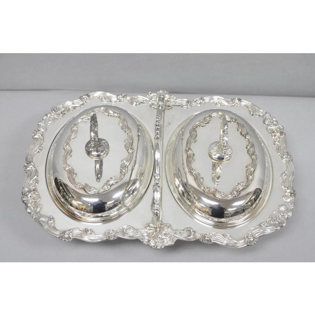 Vintage Sheffield Silver Plated Victorian Double Buffet Serving Dish Platter For Sale - Image 18 of 18