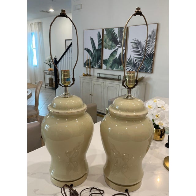 Ceramic Vintage Porcelain Chinese Ginger Jar Lamps Hand Painted Large - a Pair For Sale - Image 7 of 15