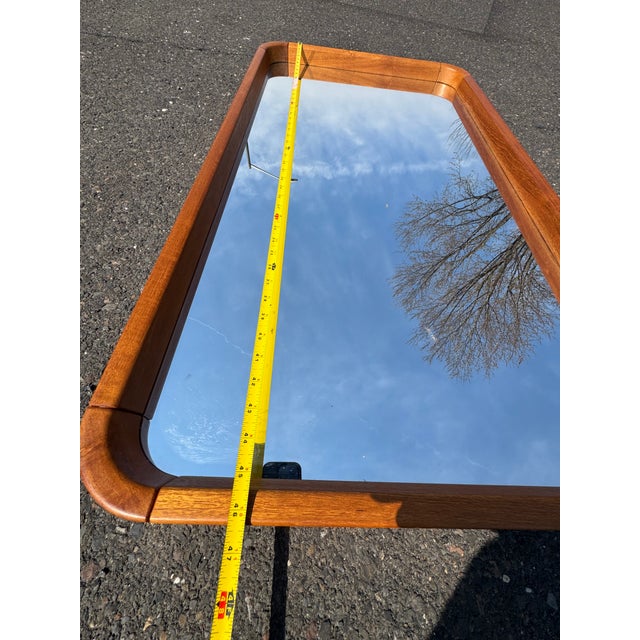 Mid-Century Modern Danish Teak Rounded Rectangle Hanging Framed Mirror by Uldum For Sale - Image 3 of 8