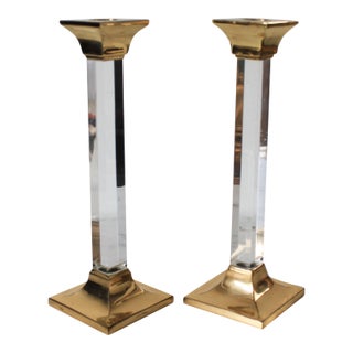 Vintage Brass & Lucite Candle Holders For Sale