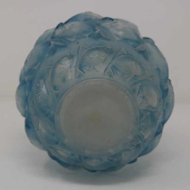 Rene Lalique Opalescent Glass Blue Stain 'Camaret' Vase For Sale - Image 6 of 9