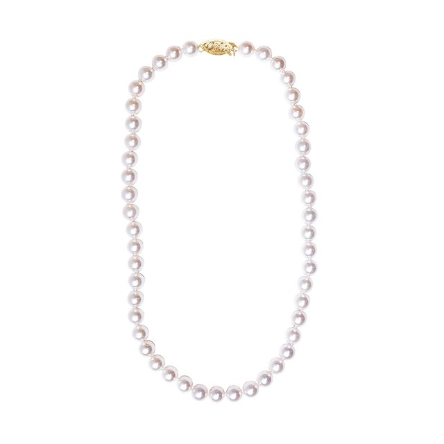 14K Yellow Gold 8.0x8.5mm Akoya Pearl Strand Necklace For Sale - Image 4 of 6