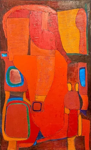 Abstract Biomorphic Spanish Modern Oil Painting by Angel Ponce de Leon, 1966