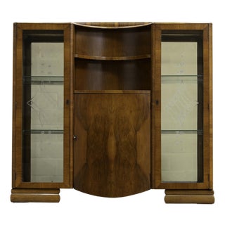 1950s Art Deco Walnut China Display Cabinet For Sale