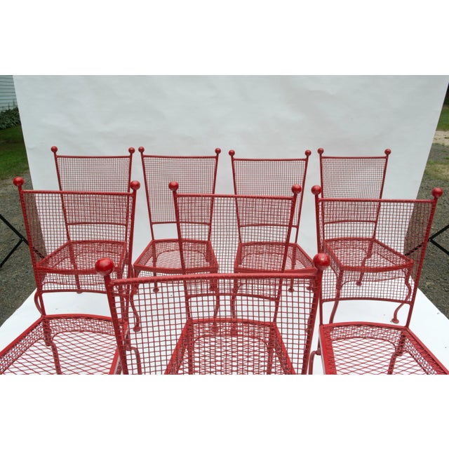 Red Mid Century Woodard Metal Dining Chairs - Set of 8 For Sale - Image 10 of 13