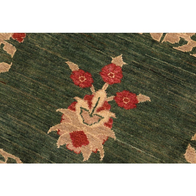 Boho Chic Ziegler Green Rust Hand-Knotted Wool Rug - 8'1'' X 9'10'' For Sale - Image 4 of 8