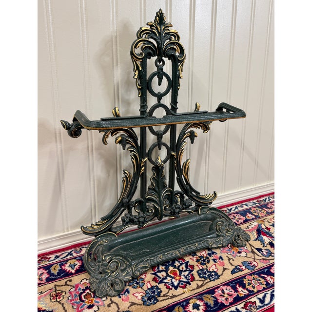 Antique English Gilt & Painted Cast Iron Umbrella Stick Cane Stand For Sale In Dallas - Image 6 of 16