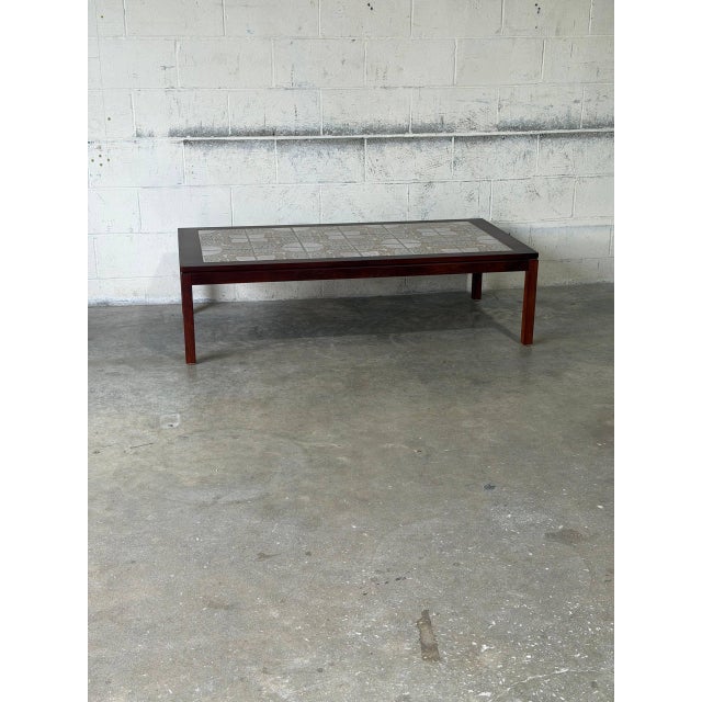Brown Rosewood Rectangular Coffee Table With Ceramic Tile Top Vintage Mid-Century Modern 1960s For Sale - Image 8 of 10