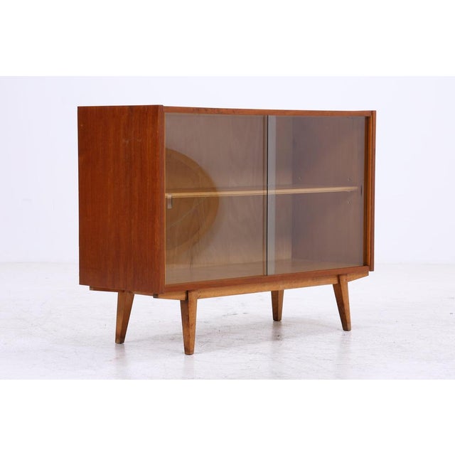 Vintage Walnut Display Cabinet with Glass Sliding Doors For Sale - Image 11 of 13