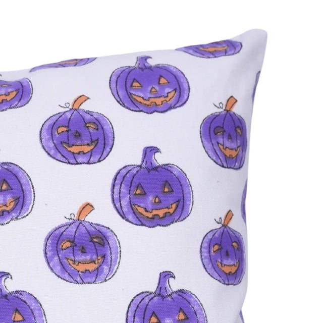 Contemporary Fabdivine Halloween Pumpkin Block Print Pillow Cover Handmade Cotton Throw Cushion for Festive Home Décor Size-22x22 For Sale - Image 3 of 6