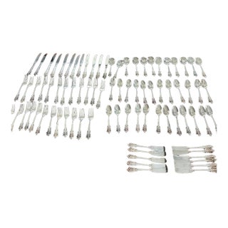Mid 20th Century Wallace Grand Baroque Sterling Flatware, 12/ 6 Piece Place Settings For Sale