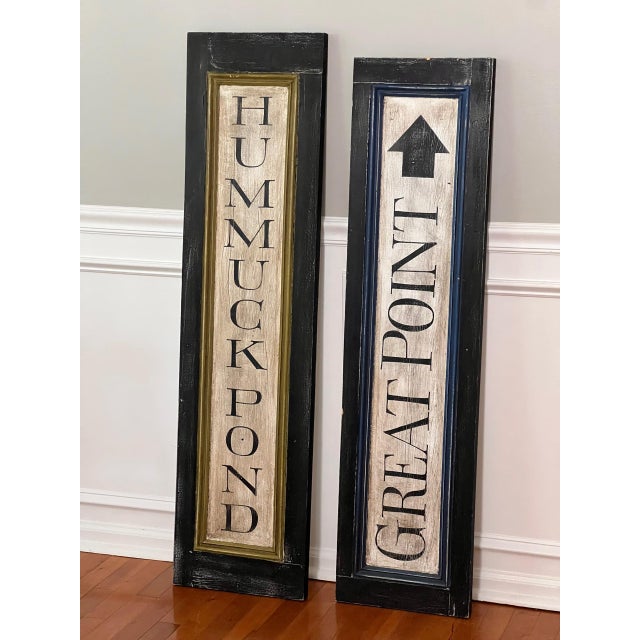 Rustic Pair of Large Vintage Painted Wood Coastal Nantucket Wall Signs, 2000 For Sale - Image 3 of 9