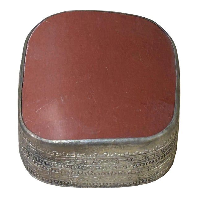 3.25" Chinese Old White Base Brick Red Porcelain Art Pewter Box For Sale