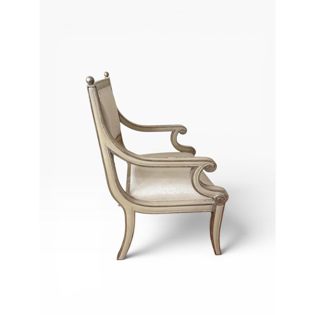 Custom Made Neoclassical Arm Chairs With Silver Gilding (A Pair) For Sale - Image 13 of 14