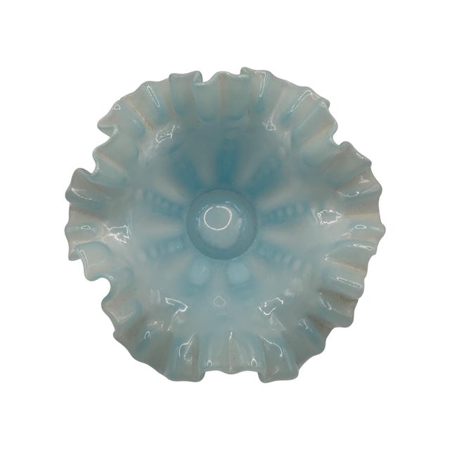 Sky Blue Vintage Blue Opalescent Glass Ruffled Bowl by Fenton For Sale - Image 8 of 12