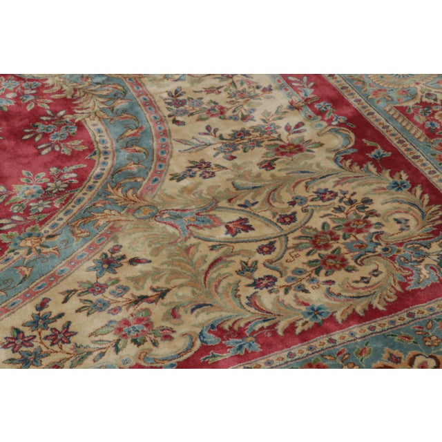 Textile Oversized Antique Persian Kerman Lavar Rug in Red With Floral Medallion For Sale - Image 7 of 10