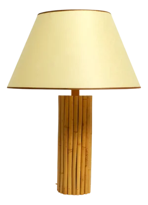 Large Italian Bamboo Table Lamp with Large Oiled Paper Shade, 1970s