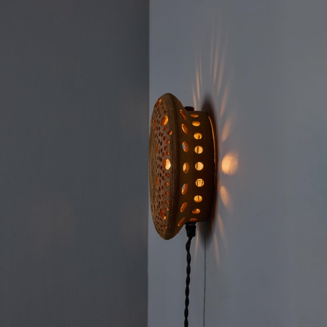 Early 1970s Per Bovin Hand Thrown Perforated Earthenware Plug-in Wall Lamp For Sale - Image 16 of 18