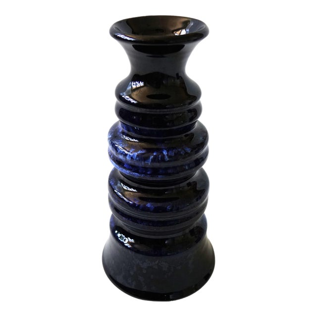 Vintage Handmade Blue Glazed Vase by K. Hedin, Leksand, Sweden For Sale