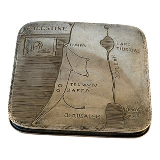 Vintage Sterling Silver Compact Case With Map of Palestine & Israel For Sale
