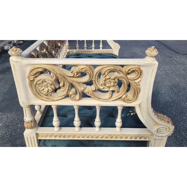 French French Louis XVI Sofa Green Velvet Gold Painting For Sale - Image 3 of 8