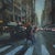 Walker by Jim Beckner | Oil on panel City street scene with pedestrians crossing at a crosswalk. For Sale