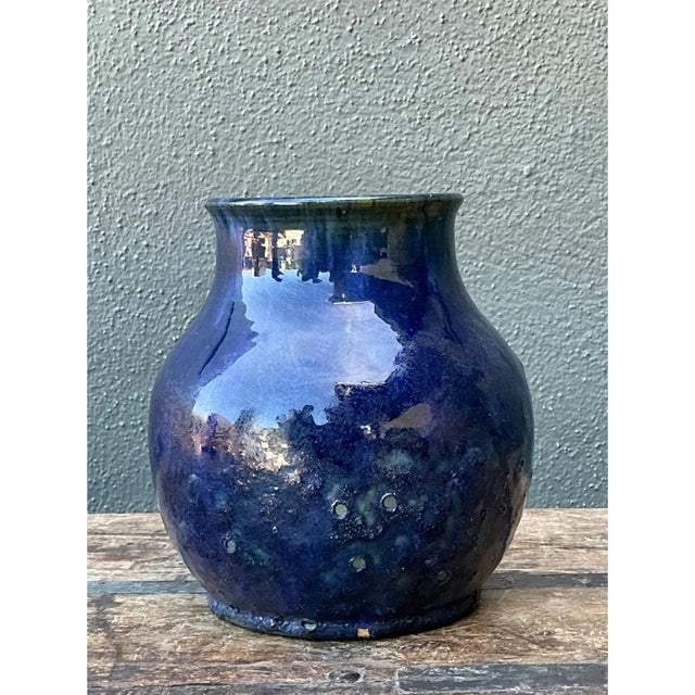 Ink Blue Vintage Cobalt Studio Pottery Vase For Sale - Image 8 of 13