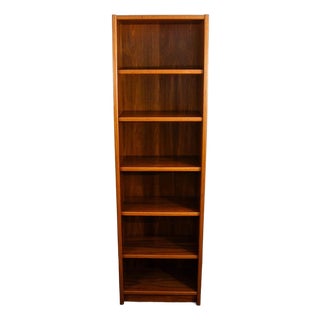 1960s Mid Century Danish Modern Bookshelf Tall Teak Wood Shelving 6 Shelf Compact 22" For Sale