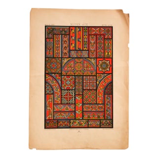 1870 French Firmin Didot Decorator Pochoir, Moyen Age, Auguste Racinet For Sale