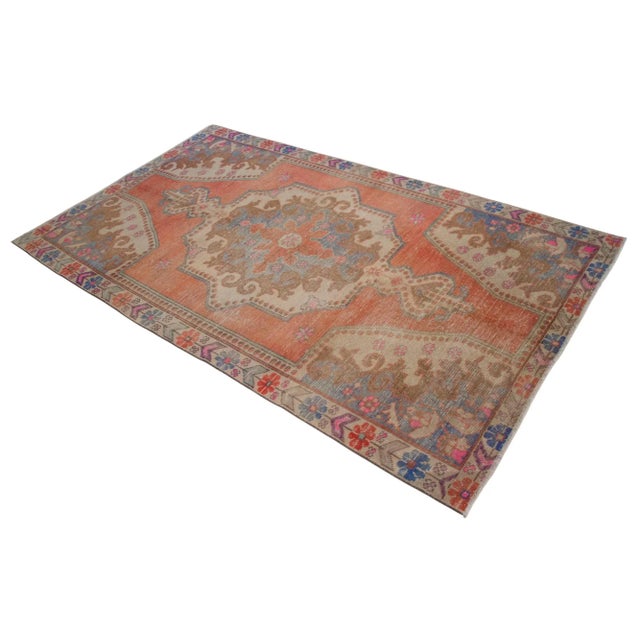 Distressed Low Pile Turkish Rug Vintage Area Rug - 4'3" X 7'10" For Sale - Image 6 of 15