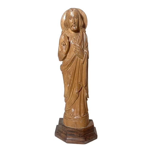 Vintage Hand Carved Wood Folk Art Religious Jesus Christ Sculpture Bust Statue For Sale