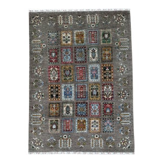 Garden Panel Area Rug, Hand-Knotted Wool, Bakhtiari Design, 5x8, Gray & Red For Sale