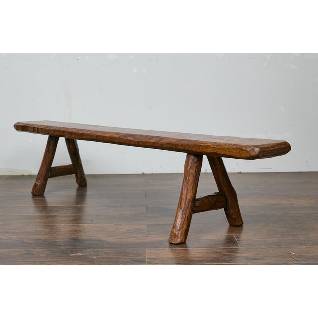 Mid 20th Century Rustic Pine Bench with Hand-Hewn Details – Versatile American Craftsmanship For Sale - Image 4 of 10