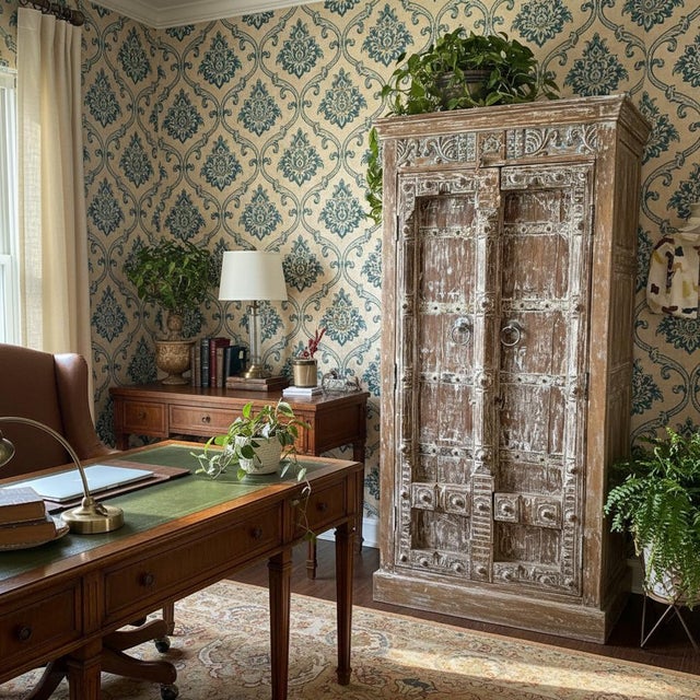 Antique Rustic Hand-Carved Armoire in Distressed Whitewash Finish 78x37 For Sale In Orlando - Image 6 of 7