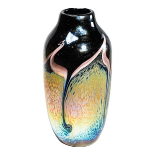 Large Steven Bradshaw Studio Vintage Glass Vase Signed 1983 American Art Glass Sculpture Iridescent Sculptural Home Accent Decor For Sale
