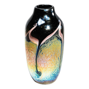 Large Steven Bradshaw Studio Vintage Glass Vase Signed 1983 American Art Glass Sculpture Iridescent Sculptural Home Accent Decor