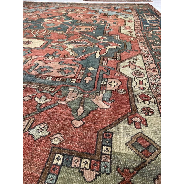 Terra Cotta Antique Terracotta Sage Green Ice Blue & Eggshell Rug 9.3 X 14 For Sale - Image 8 of 12