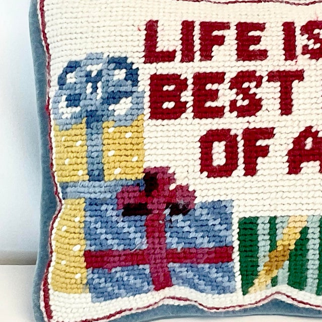 Mid-Century Americana Boho Chic Christmas Needlepoint Pillow For Sale - Image 4 of 9