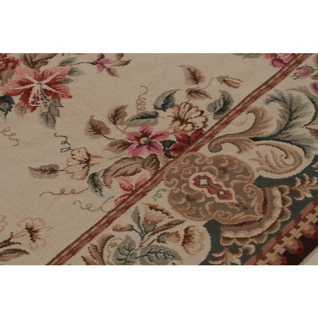 Textile Rug & Kilim’s European Style Needlepoint Rug in Beige With Floral Patterns For Sale - Image 7 of 8