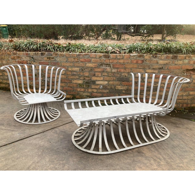 as rare as rare can be, original russell woodard welded aluminum chaise and matching chair… they will need pillows...