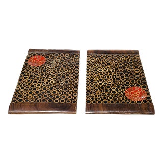 1970s Rosewood Sushi Tray With Bamboo Inlay Resin - a Pair For Sale