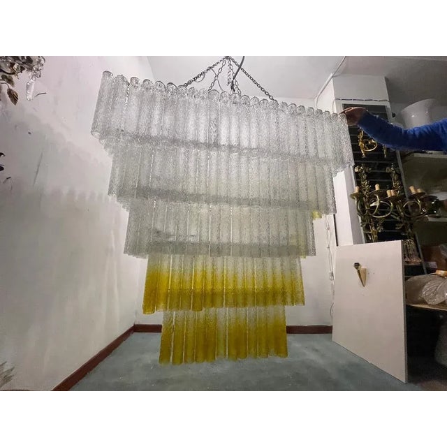 1980s Large Textured Glass Chandelier, 1980s For Sale - Image 5 of 13