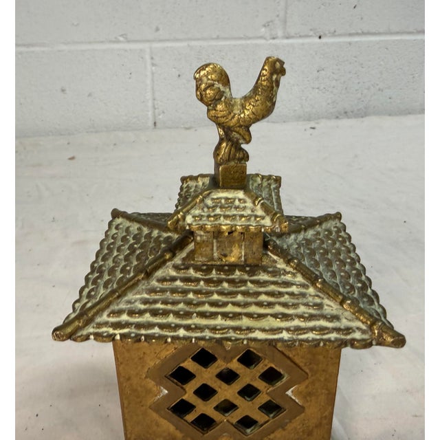 Metal Rare Antique French Pagoda Rooster Banque Coin Still Dime Penny Brass Bank For Sale - Image 7 of 9