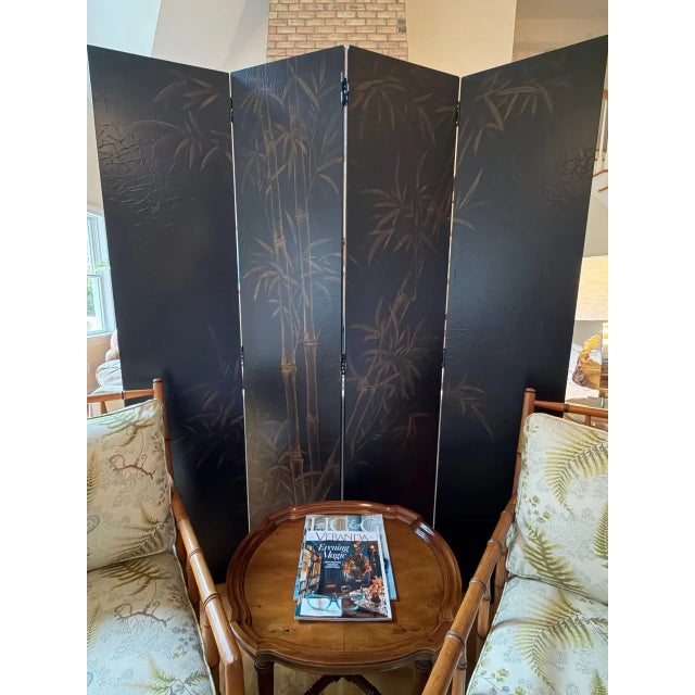 Chinoiserie Style Screen, Room Divider in Black With Bamboo Pattern by Baker For Sale In New York - Image 6 of 18