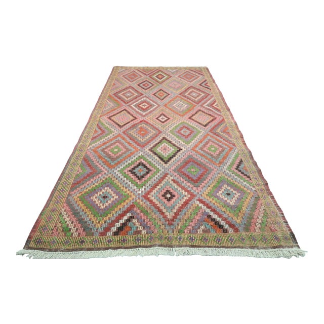 Colorful Vintage Turkish Kilim Rug - 67" X 133" For Sale