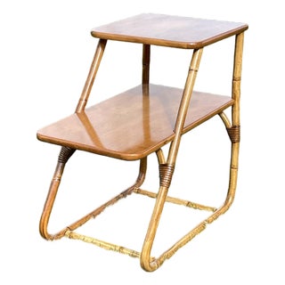 1950s Rattan Bentwood Staggered Tier Side Table For Sale