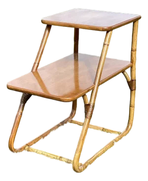 1950s Rattan Bentwood Staggered Tier Side Table