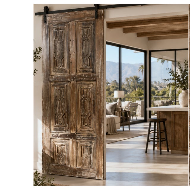 Vintage Hand-Carved Indian Door – Rustic Statement Hinged or Sliding Barn Door Panel 80 For Sale In Orlando - Image 6 of 6