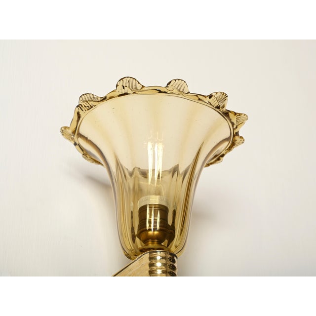 Murano Glass and Brass Flower Sconces by Barovier, Italy, 1940s, Set of 2 For Sale - Image 15 of 16